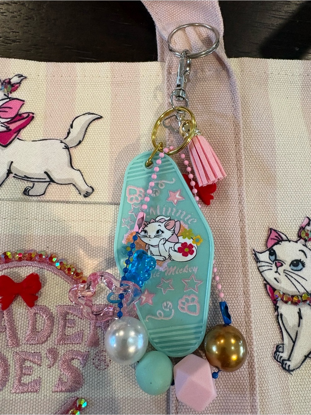 Trader Joe's Pink Stripe Cat Canvas Tote with Charm - Picture 3 of 3
